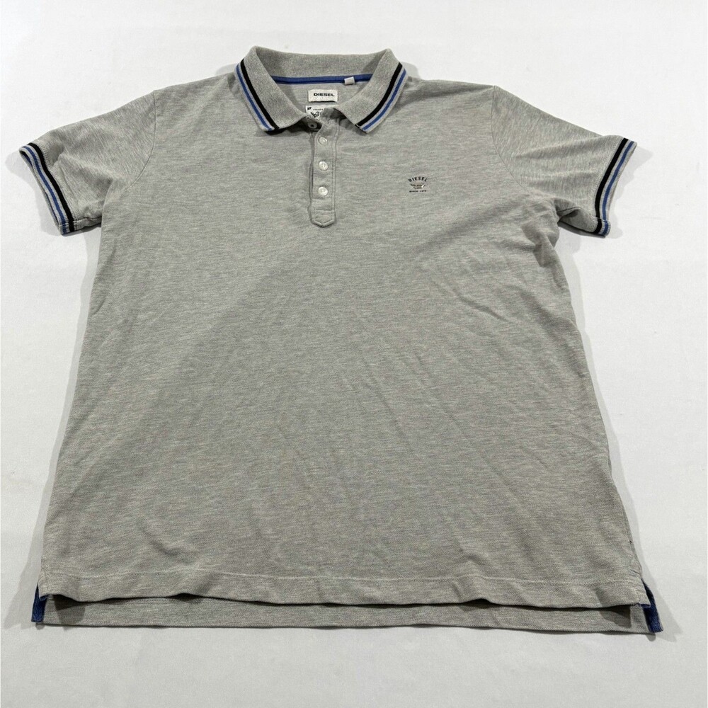 Diesel Designer Luxury Polo Short Sleeve Mens Gray Preppy Y2K Cotton Shirt Sz M